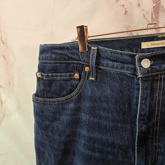 Levis Premium Jeans Women 33 X 34 Ribcage Bell Flare Wide High Rise Dark Wash - Picture 2 of 13